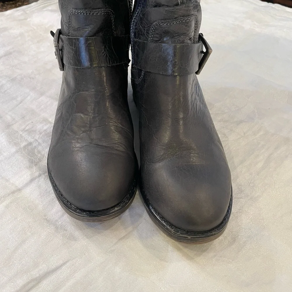 Bed Stu leather mid height tall riding boots round toe distressed side zip - Picture 2 of 12